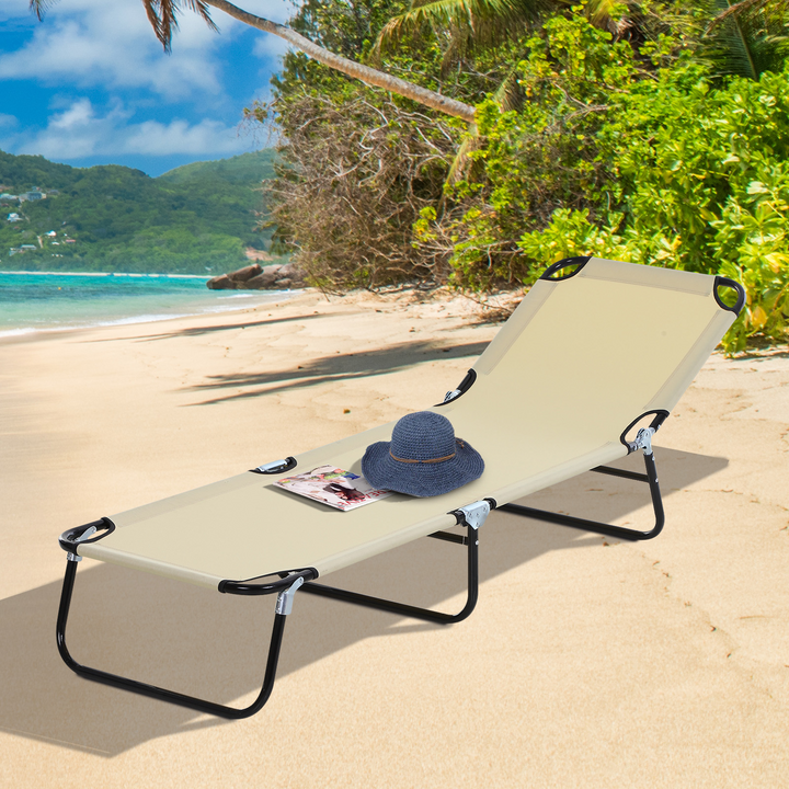 Portable Folding Sun Lounger with 5-Position Adjustable Backrest, Lightweight Recliner for Pool or Sun Bathing, Beige - Premium  from Home Treasures - Just £50.99! Shop now at Home Treasures