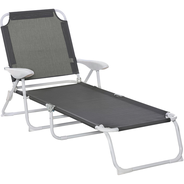 Grey Reclining Lounge Chair - 4-Level Adjustable Backrest, Foldable Sun Beach Lounger with Armrests - Premium  from Home Treasures - Just £62.99! Shop now at Home Treasures