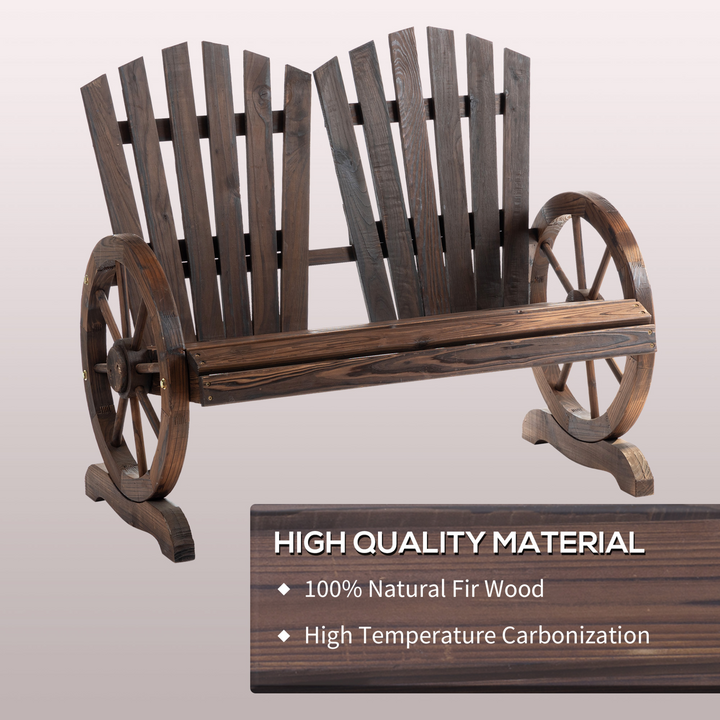 Adirondack Wooden Love-seat Bench with Wagon Wheel Armrests | Carbonized Wood Garden Patio Seat - Premium  from Home Treasures - Just £156.99! Shop now at Home Treasures