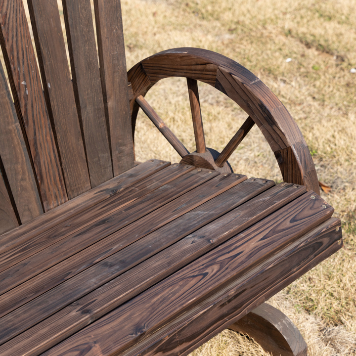 Adirondack Wooden Love-seat Bench with Wagon Wheel Armrests | Carbonized Wood Garden Patio Seat - Premium  from Home Treasures - Just £156.99! Shop now at Home Treasures