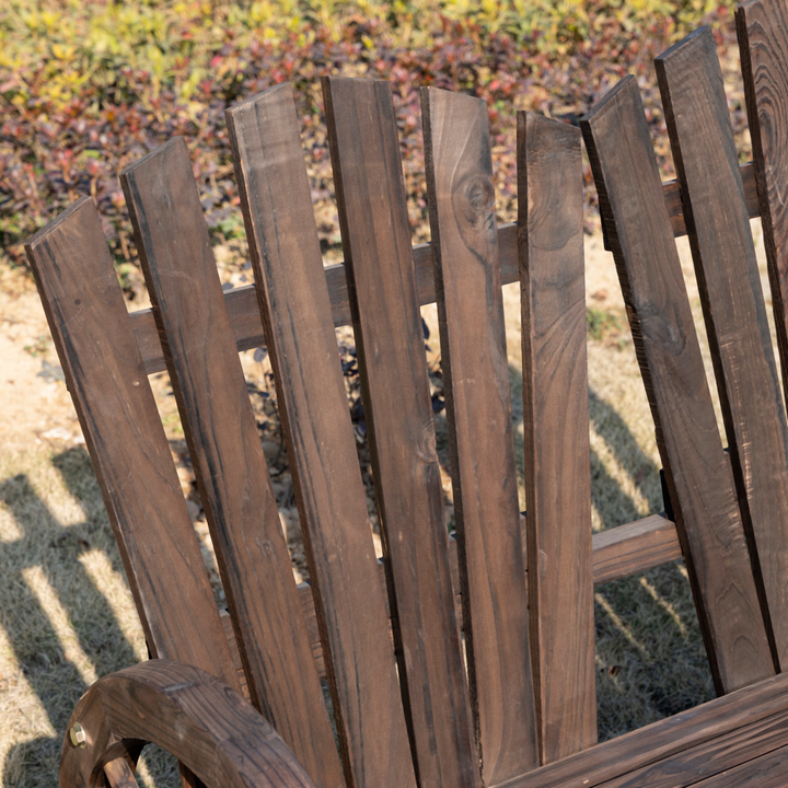 Adirondack Wooden Love-seat Bench with Wagon Wheel Armrests | Carbonized Wood Garden Patio Seat - Premium  from Home Treasures - Just £156.99! Shop now at Home Treasures