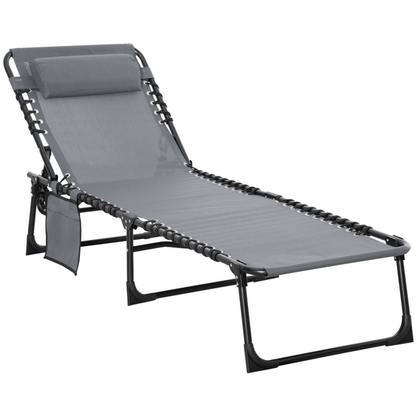 Reclining Sun Lounger with Adjustable Backrest, Side Pocket and Pillow - Grey - Premium  from Home Treasures - Just £70.99! Shop now at Home Treasures