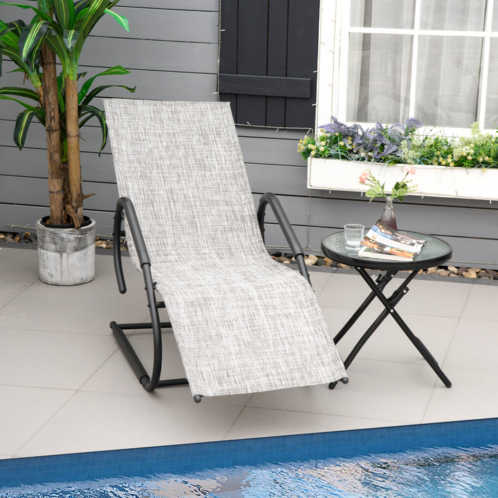 Reclining Chaise Lounge Chair with Headrest, Rocking Sun Lounger for Garden, Balcony, Deck - Grey - Premium  from Home Treasures - Just £78.99! Shop now at Home Treasures