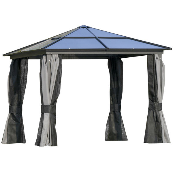 Premium Hardtop Gazebo with UV Resistant Polycarbonate Roof & Sturdy Aluminium Frame, Mosquito Netting & Privacy Curtains - Black, 265 x 300 x 300cm - Premium  from Home Treasures - Just £985.99! Shop now at Home Treasures