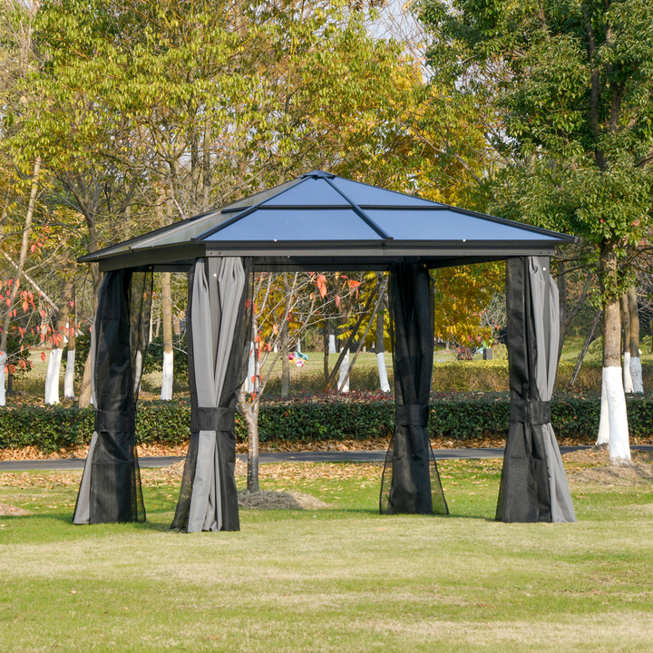 Premium Hardtop Gazebo with UV Resistant Polycarbonate Roof & Sturdy Aluminium Frame, Mosquito Netting & Privacy Curtains - Black, 265 x 300 x 300cm - Premium  from Home Treasures - Just £985.99! Shop now at Home Treasures