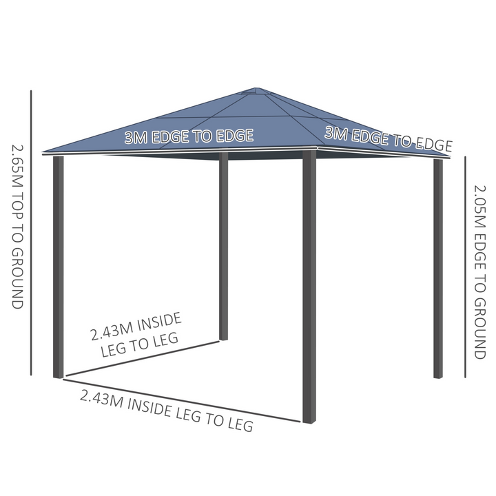 Premium Hardtop Gazebo with UV Resistant Polycarbonate Roof & Sturdy Aluminium Frame, Mosquito Netting & Privacy Curtains - Black, 265 x 300 x 300cm - Premium  from Home Treasures - Just £985.99! Shop now at Home Treasures