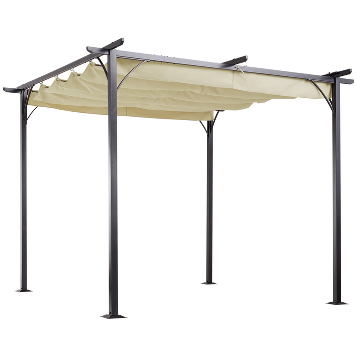 Premium Metal Pergola Gazebo with Retractable Canopy in Beige, 230 x 300 x 300cm - Sturdy & UV Resistant for Garden & Patio - Premium Gazebo from Home Treasures - Just £353.99! Shop now at Home Treasures