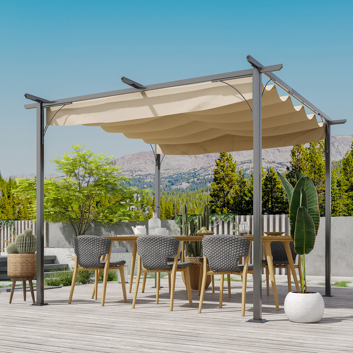 Premium Metal Pergola Gazebo with Retractable Canopy in Beige, 230 x 300 x 300cm - Sturdy & UV Resistant for Garden & Patio - Premium Gazebo from Home Treasures - Just £353.99! Shop now at Home Treasures