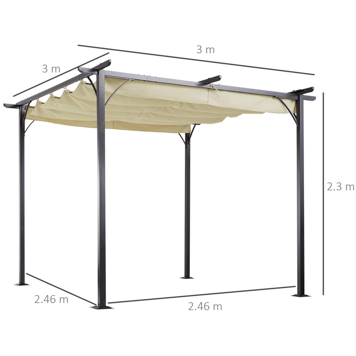 Premium Metal Pergola Gazebo with Retractable Canopy in Beige, 230 x 300 x 300cm - Sturdy & UV Resistant for Garden & Patio - Premium Gazebo from Home Treasures - Just £353.99! Shop now at Home Treasures