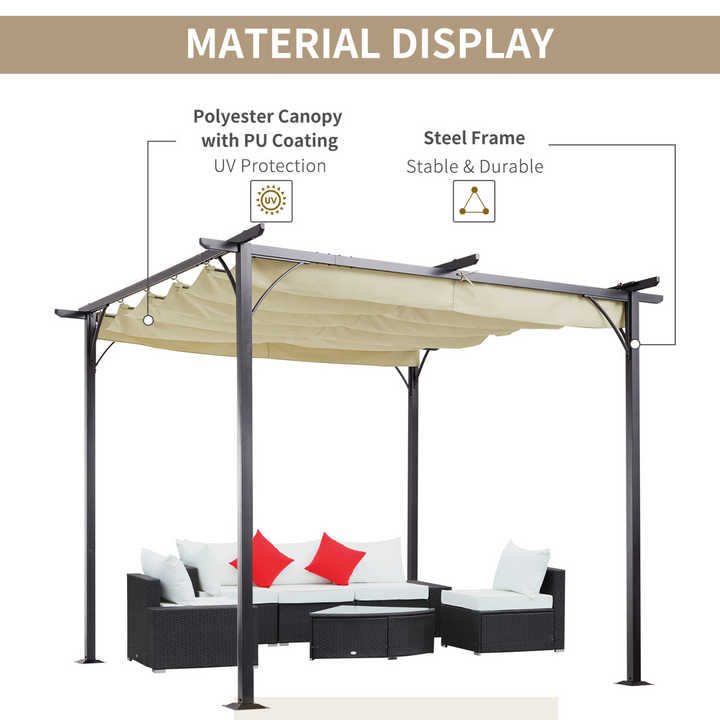 Premium Metal Pergola Gazebo with Retractable Canopy in Beige, 230 x 300 x 300cm - Sturdy & UV Resistant for Garden & Patio - Premium Gazebo from Home Treasures - Just £353.99! Shop now at Home Treasures