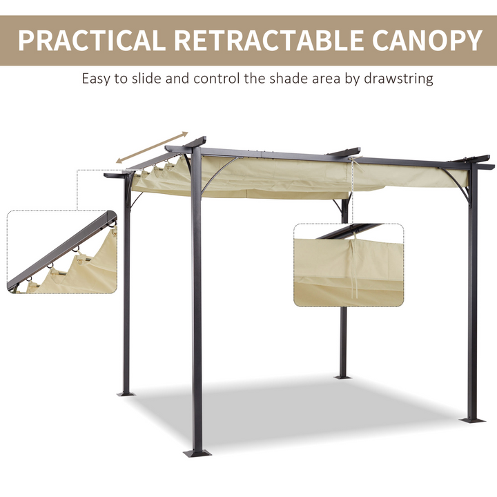 Premium Metal Pergola Gazebo with Retractable Canopy in Beige, 230 x 300 x 300cm - Sturdy & UV Resistant for Garden & Patio - Premium Gazebo from Home Treasures - Just £353.99! Shop now at Home Treasures