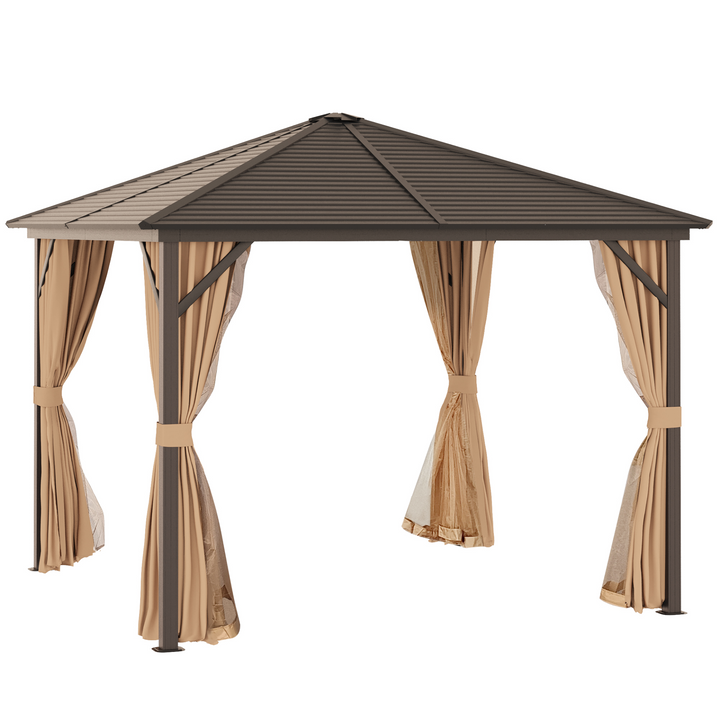 Premium Aluminium Gazebo with Hardtop Metal Roof, Mesh Curtains & Side Walls in Elegant Brown - Perfect for Outdoor Gatherings - Premium  from Home Treasures - Just £987.99! Shop now at Home Treasures