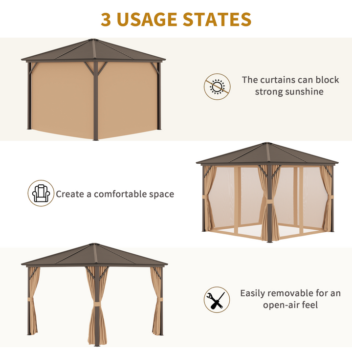 Premium Aluminium Gazebo with Hardtop Metal Roof, Mesh Curtains & Side Walls in Elegant Brown - Perfect for Outdoor Gatherings - Premium  from Home Treasures - Just £987.99! Shop now at Home Treasures