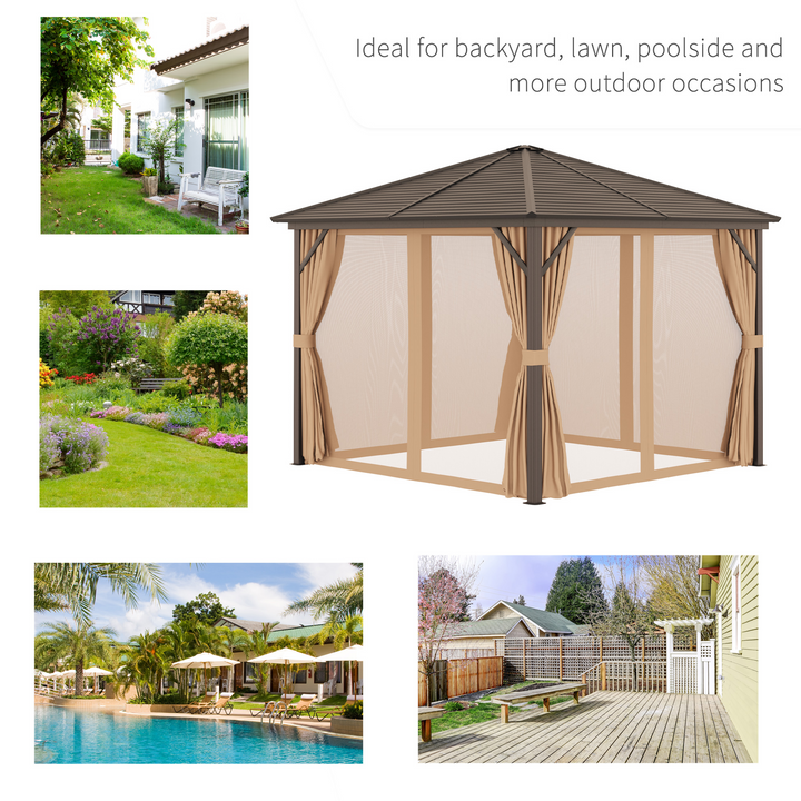 Premium Aluminium Gazebo with Hardtop Metal Roof, Mesh Curtains & Side Walls in Elegant Brown - Perfect for Outdoor Gatherings - Premium  from Home Treasures - Just £987.99! Shop now at Home Treasures