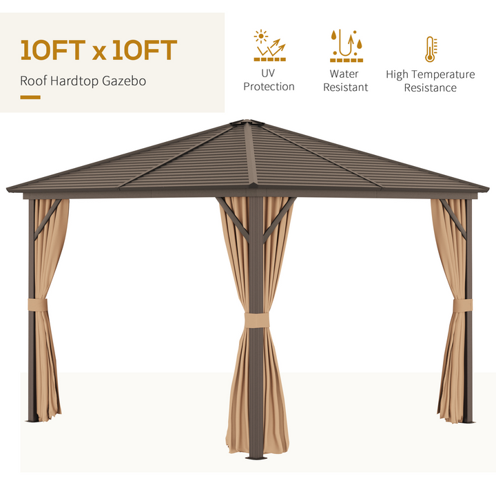 Premium Aluminium Gazebo with Hardtop Metal Roof, Mesh Curtains & Side Walls in Elegant Brown - Perfect for Outdoor Gatherings - Premium  from Home Treasures - Just £987.99! Shop now at Home Treasures