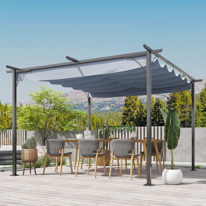 Metal Pergola Gazebo with Retractable Canopy - Grey, 230 x 350 x 350 cm | Perfect for Gardens and Patios - Premium Gazebo from Home Treasures - Just £363.99! Shop now at Home Treasures