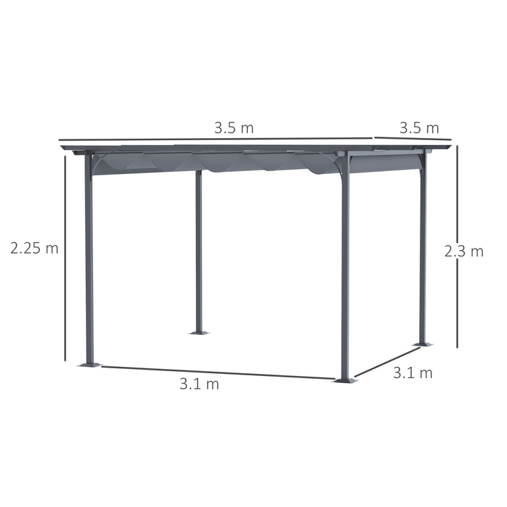 Metal Pergola Gazebo with Retractable Canopy - Grey, 230 x 350 x 350 cm | Perfect for Gardens and Patios - Premium Gazebo from Home Treasures - Just £363.99! Shop now at Home Treasures