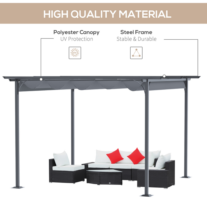 Metal Pergola Gazebo with Retractable Canopy - Grey, 230 x 350 x 350 cm | Perfect for Gardens and Patios - Premium Gazebo from Home Treasures - Just £363.99! Shop now at Home Treasures