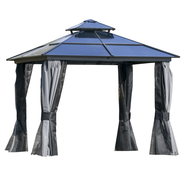 Premium Polycarbonate Hardtop Gazebo with Double-Tier Roof, Mosquito Netting, and Curtains for Ultimate Outdoor Comfort - Premium  from Home Treasures - Just £1054.99! Shop now at Home Treasures