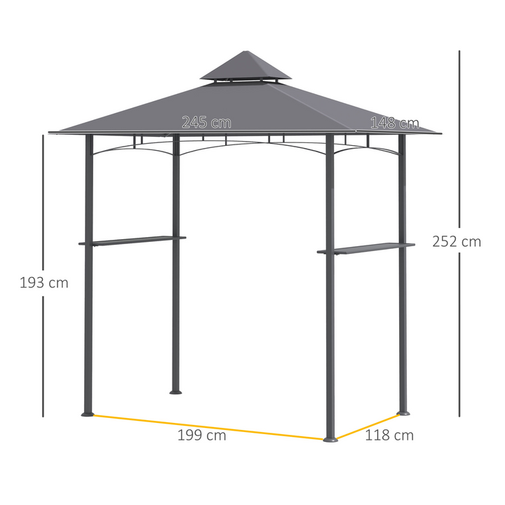 Double-Tier BBQ Gazebo (Grey) - Durable Outdoor Shelter with Side Shelves and Bottle Opener, 252 x 245 x 148cm - Premium  from Home Treasures - Just £164.99! Shop now at Home Treasures