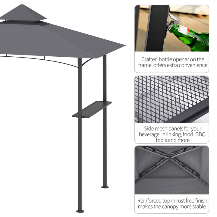 Double-Tier BBQ Gazebo (Grey) - Durable Outdoor Shelter with Side Shelves and Bottle Opener, 252 x 245 x 148cm - Premium  from Home Treasures - Just £164.99! Shop now at Home Treasures