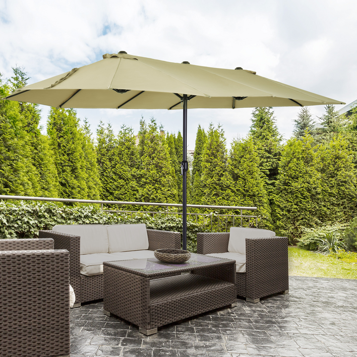 4.6m Garden Parasol Double-Sided Sun Umbrella Patio Canopy Shade - Tan - Premium  from Home Treasures - Just £104.99! Shop now at Home Treasures