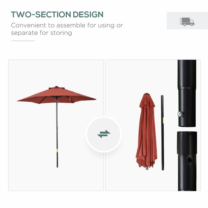 2m Patio Parasols Umbrellas, Elegant Wine Red Sun Shade with 6 Sturdy Ribs for Balcony, Garden, and Patio - Premium  from Home Treasures - Just £46.99! Shop now at Home Treasures