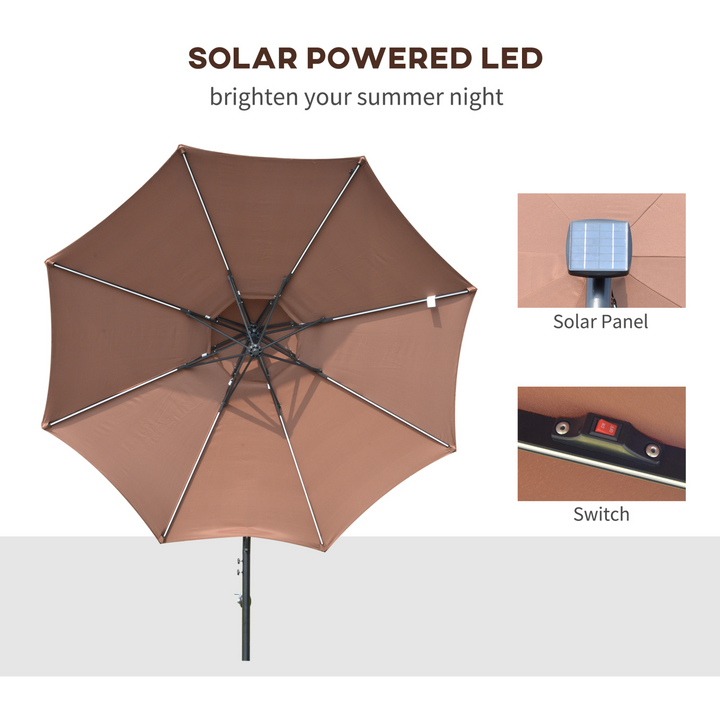 3(m) Cantilever Banana Parasol Hanging Umbrella with Double Roof, LED Solar Lights, Crank, 8 Sturdy Ribs and Cross Base - Premium  from Home Treasures - Just £175.99! Shop now at Home Treasures