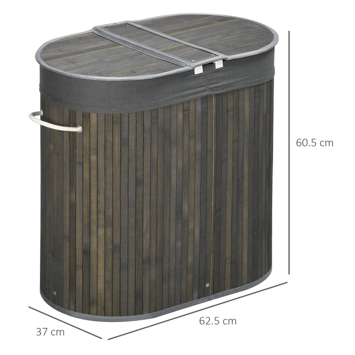 Stylish Bamboo Laundry Basket with Lid & Two Sections - Removable Washable Lining - Grey, 100L Capacity - Premium  from Home Treasures - Just £41.99! Shop now at Home Treasures