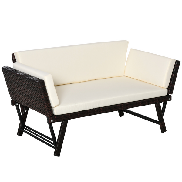 2-in-1 Rattan Folding Daybed Sofa Bench - Garden Chaise Lounger Loveseat with Cushion - Outdoor Patio Beige - Premium  from Home Treasures - Just £201.99! Shop now at Home Treasures