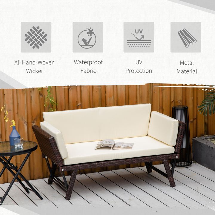 2-in-1 Rattan Folding Daybed Sofa Bench - Garden Chaise Lounger Loveseat with Cushion - Outdoor Patio Beige - Premium  from Home Treasures - Just £201.99! Shop now at Home Treasures