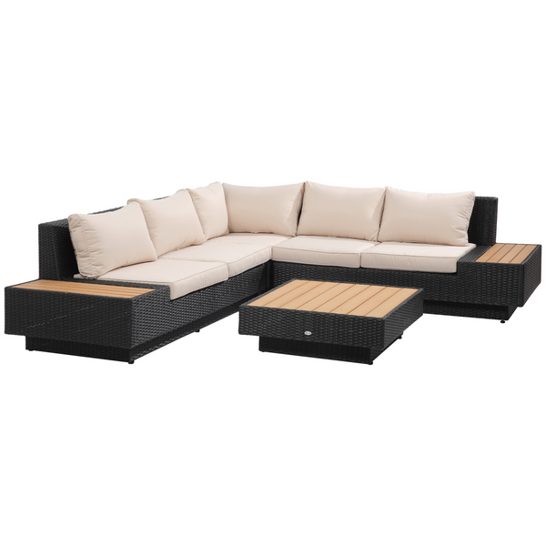 Luxurious Wicker Weave Rattan Sectional Corner Sofa and Coffee Table Set with Cushions - Black, Modern Outdoor Furniture Perfect for Patios and Gardens - Premium  from Home Treasures - Just £1142.99! Shop now at Home Treasures