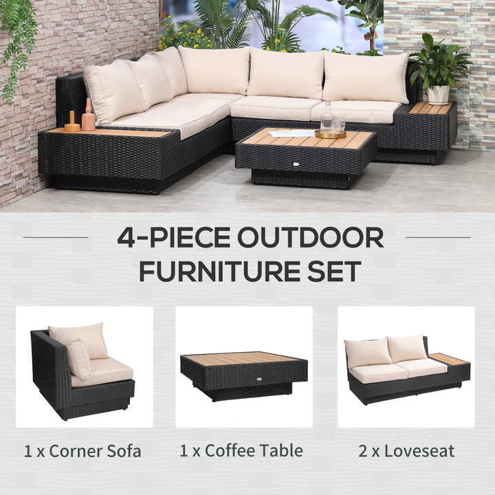 Wicker Weave, Rattan Sectional Corner Sofa and Coffee Table Set w/ Cushions (Black) - Premium  from Home Treasures - Just £1142.99! Shop now at Home Treasures