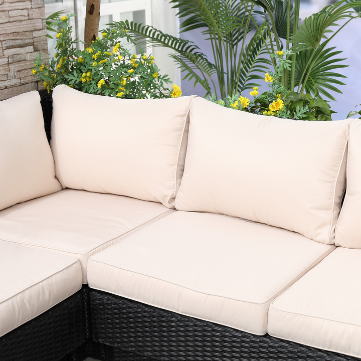 Luxurious Wicker Weave Rattan Sectional Corner Sofa and Coffee Table Set with Cushions - Black, Modern Outdoor Furniture Perfect for Patios and Gardens - Premium  from Home Treasures - Just £1142.99! Shop now at Home Treasures