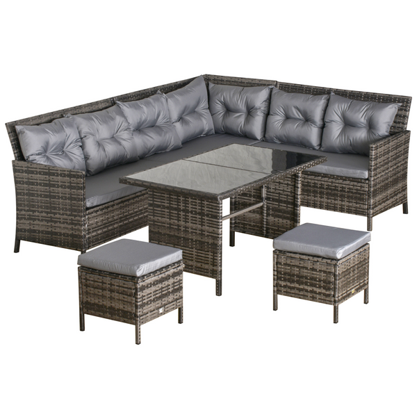 Elegant Wicker Weave Rattan Corner Sofa Set with Cushions - Grey, 6-Piece Outdoor Furniture Set - Premium  from Home Treasures - Just £683.99! Shop now at Home Treasures