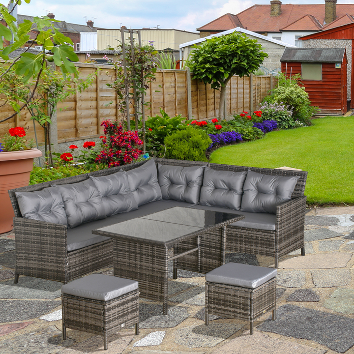 Elegant Wicker Weave Rattan Corner Sofa Set with Cushions in Grey, 6-Piece Outdoor Furniture Set - Premium  from Home Treasures - Just £683.99! Shop now at Home Treasures