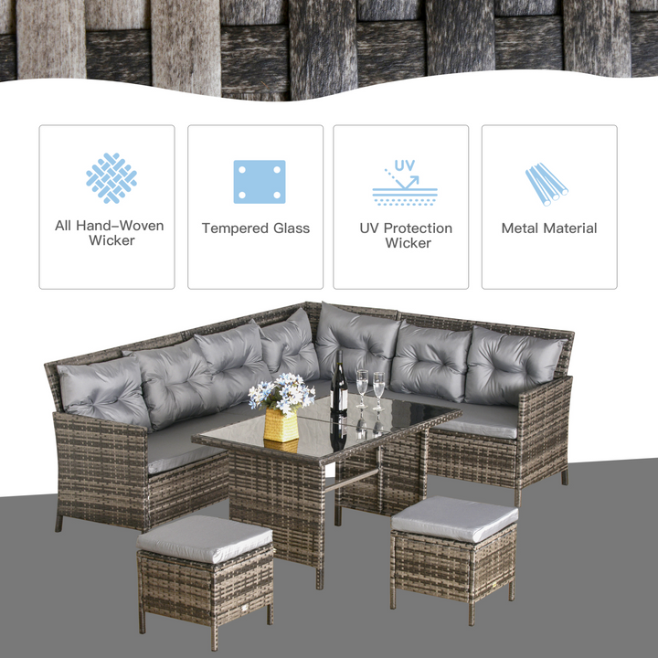 Elegant Wicker Weave Rattan Corner Sofa Set with Cushions in Grey, 6-Piece Outdoor Furniture Set - Premium  from Home Treasures - Just £683.99! Shop now at Home Treasures