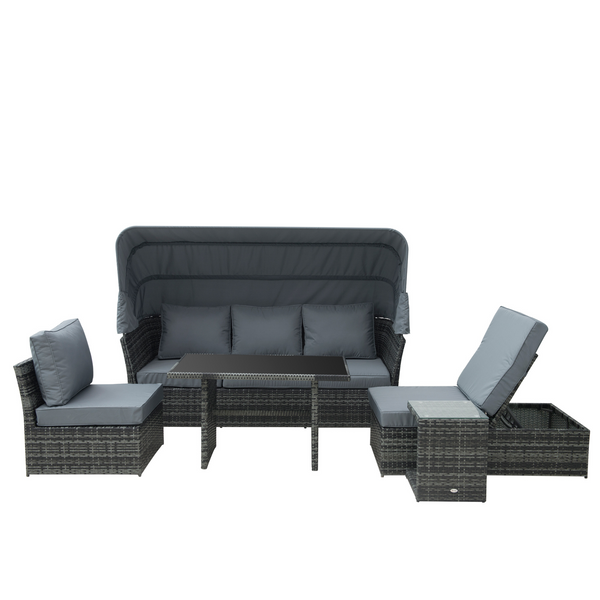 5 PCS Outdoor Rattan Wicker Sofa Set with Adjustable Canopy, Reclining Sofa, Cushions, Side Table & Dining Table - Mixed Grey - Premium  from Home Treasures - Just £1264.99! Shop now at Home Treasures