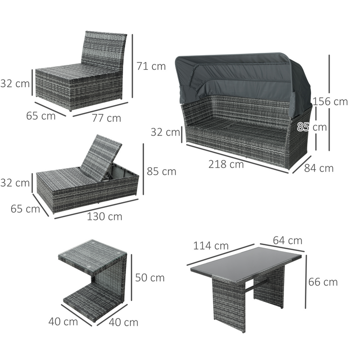 5 PCS Outdoor Rattan Wicker Sofa Set with Adjustable Canopy, Reclining Sofa, Cushions, Side Table & Dining Table - Mixed Grey - Premium  from Home Treasures - Just £1264.99! Shop now at Home Treasures