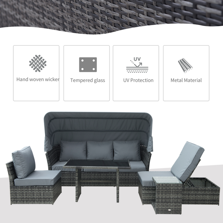 5 PCS Outdoor Rattan Wicker Sofa Set with Adjustable Canopy, Reclining Sofa, Cushions, Side Table & Dining Table - Mixed Grey - Premium  from Home Treasures - Just £1264.99! Shop now at Home Treasures