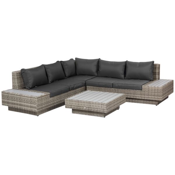 Luxurious Wicker Weave Rattan Sectional Corner Sofa & Coffee Table Set with Cushions in Light Grey - Perfect for Outdoor Patio & Garden - Premium  from Home Treasures - Just £1133.99! Shop now at Home Treasures