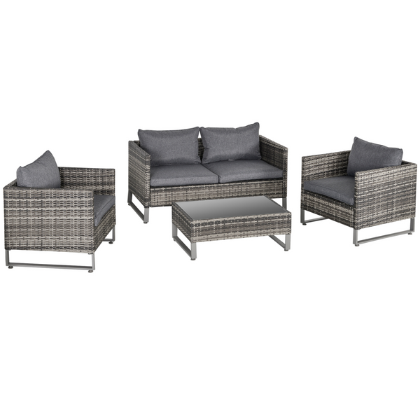 Elegant Rattan Wicker Dining Set with Sofa Chairs, Glass Top Table & Cushions in Dark Grey - 4-Piece Outdoor Furniture Set for Garden & Patio - Premium  from Home Treasures - Just £687.99! Shop now at Home Treasures