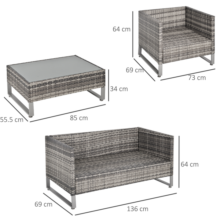 Elegant Rattan Wicker Dining Set with Sofa Chairs, Glass Top Table & Cushions in Dark Grey - 4-Piece Outdoor Furniture Set for Garden & Patio - Premium  from Home Treasures - Just £687.99! Shop now at Home Treasures