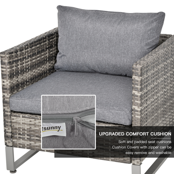 Elegant Rattan Wicker Dining Set with Sofa Chairs, Glass Top Table & Cushions in Dark Grey - 4-Piece Outdoor Furniture Set for Garden & Patio - Premium  from Home Treasures - Just £687.99! Shop now at Home Treasures