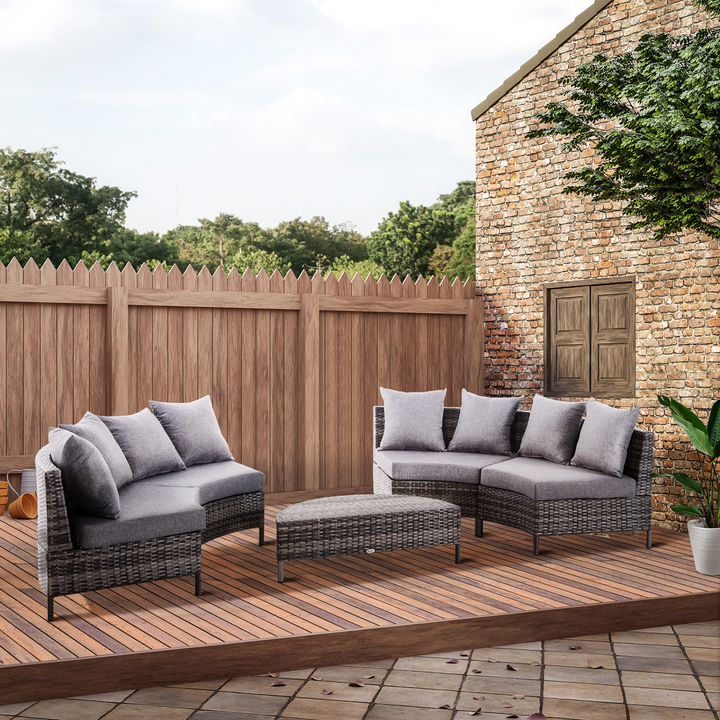 Elegant Grey Wicker Weave Rattan Half-Round Sofa & Table Set with Cushioned Seats & Pillows - 5-Piece Outdoor Patio Furniture - Premium  from Home Treasures - Just £715.99! Shop now at Home Treasures