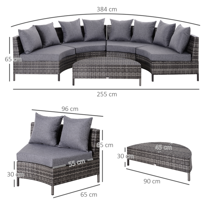 Elegant Grey Wicker Weave Rattan Half-Round Sofa & Table Set with Cushioned Seats & Pillows - 5-Piece Outdoor Patio Furniture - Premium  from Home Treasures - Just £715.99! Shop now at Home Treasures