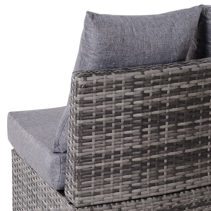 Elegant Grey Wicker Weave Rattan Half-Round Sofa & Table Set with Cushioned Seats & Pillows - 5-Piece Outdoor Patio Furniture - Premium  from Home Treasures - Just £715.99! Shop now at Home Treasures