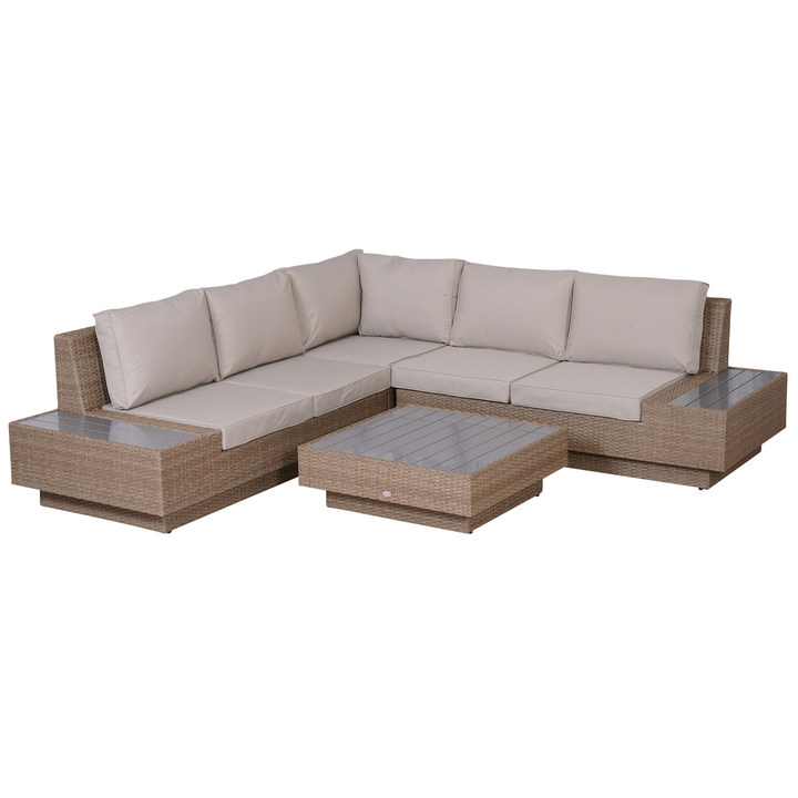 Luxurious Beige Wicker Weave Rattan Sectional Corner Sofa Set with Cushions and Coffee Table - Perfect for Outdoor Living - Premium  from Home Treasures - Just £1140.99! Shop now at Home Treasures