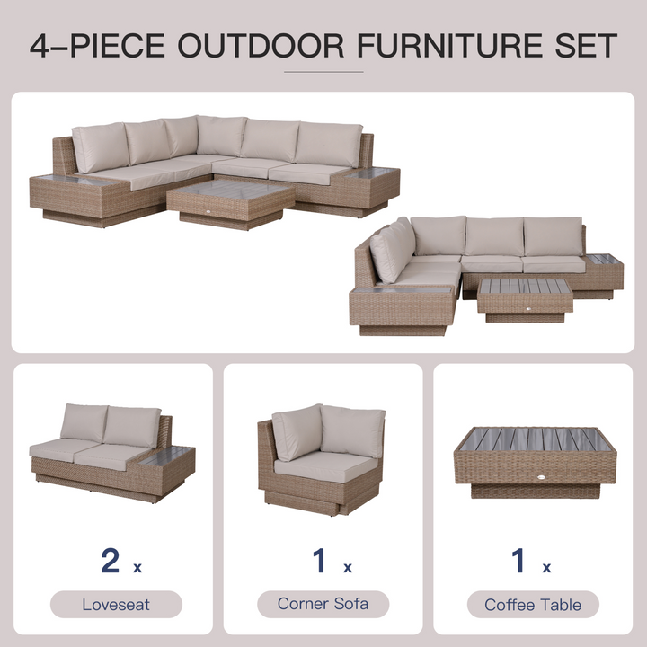 Luxurious Beige Wicker Weave Rattan Sectional Corner Sofa Set with Cushions and Coffee Table - Perfect for Outdoor Living - Premium  from Home Treasures - Just £1140.99! Shop now at Home Treasures