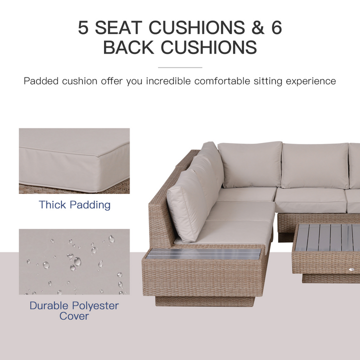 Luxurious Beige Wicker Weave Rattan Sectional Corner Sofa Set with Cushions and Coffee Table - Perfect for Outdoor Living - Premium  from Home Treasures - Just £1140.99! Shop now at Home Treasures